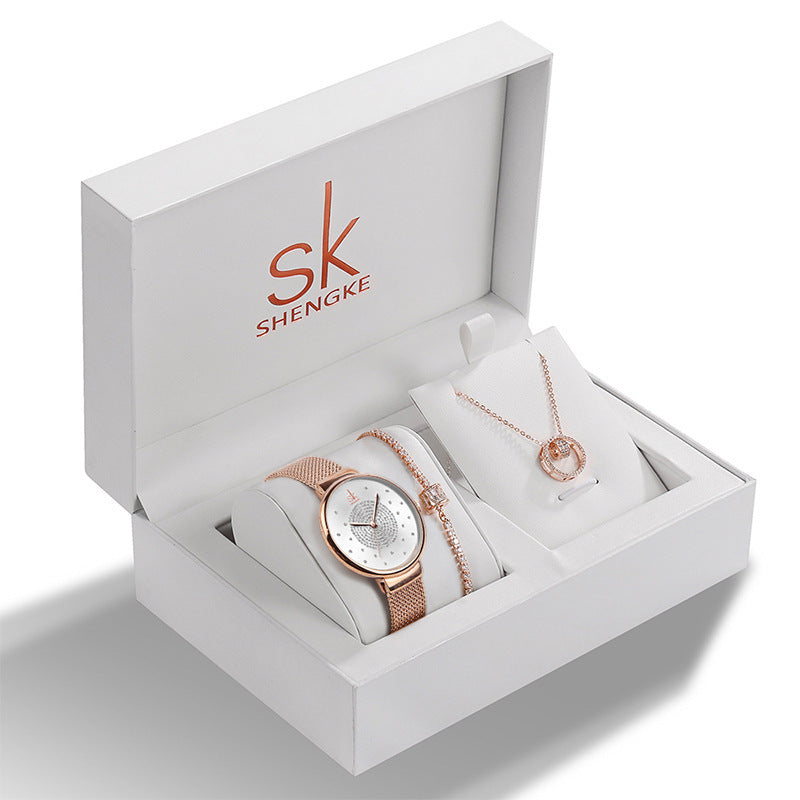 Ladies Rhinestone Memorial Watch Set Jewelry