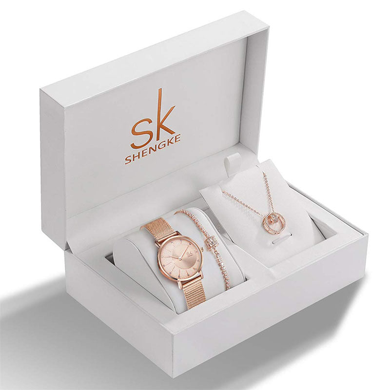 Ladies Rhinestone Memorial Watch Set Jewelry