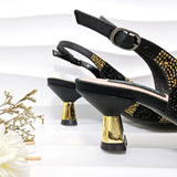 Simple Pointed Striped Delicate Rhinestone Shoe and Bag