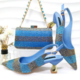 Simple Pointed Striped Delicate Rhinestone Shoe and Bag