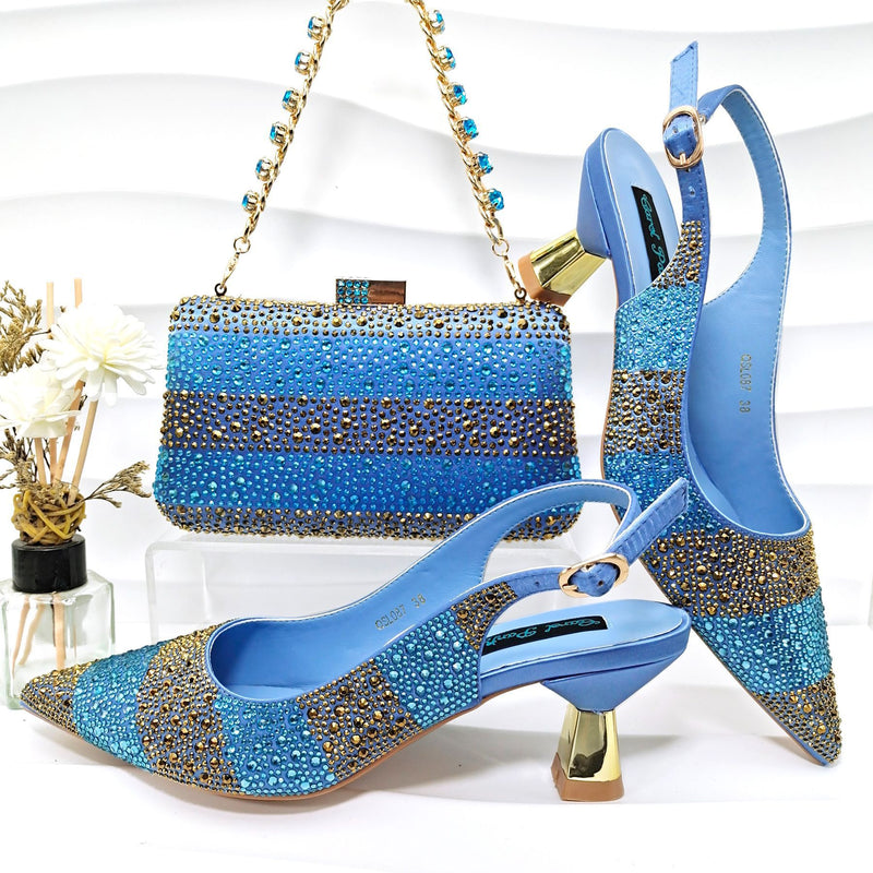 Simple Pointed Striped Delicate Rhinestone Shoe and Bag