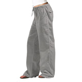 Elastic Waist Pocket Straight-leg Trousers