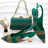 Simple Pointed Striped Delicate Rhinestone Shoe and Bag