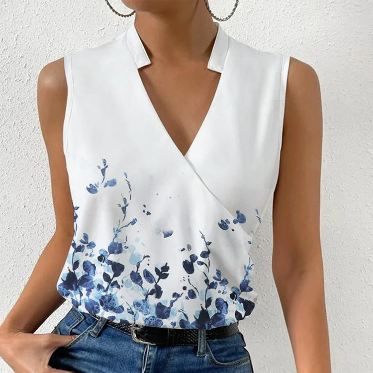 V-neck Casual Printed Tops