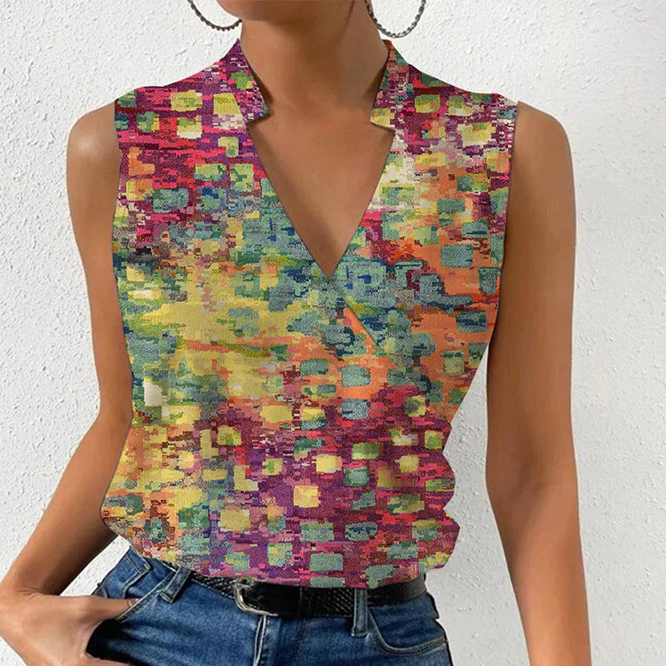 V-neck Casual Printed Tops