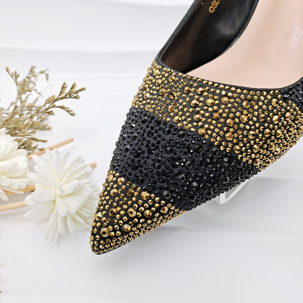 Simple Pointed Striped Delicate Rhinestone Shoe and Bag