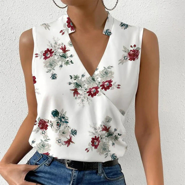 V-neck Casual Printed Tops