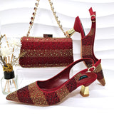 Simple Pointed Striped Delicate Rhinestone Shoe and Bag
