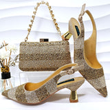Simple Pointed Striped Delicate Rhinestone Shoe and Bag