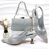 Simple Pointed Striped Delicate Rhinestone Shoe and Bag